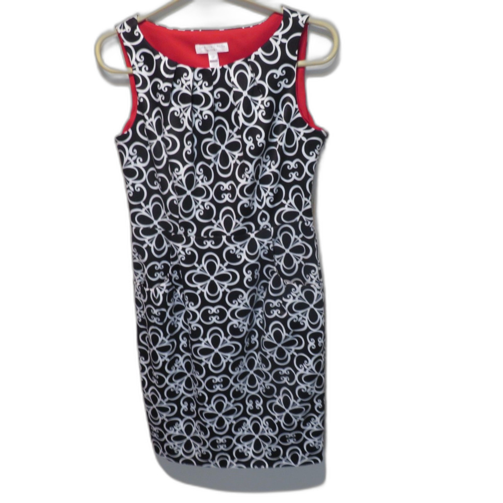 Women's London Times Sleeveless Black White Print Dress Size 6P